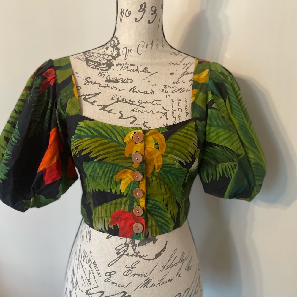 Tropical Leaf Print Crop Top